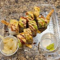 *Hawaiian Roll · In: Shrimp Tempura, Ginger, Imitation crab
Out: Spicy Tuna, Avocado