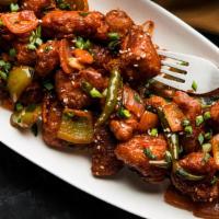 Chili Chicken · Authentic red spice marinated chicken cubes deep fried and served with cut onions.