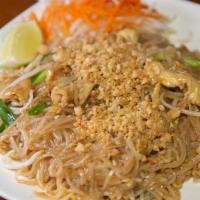 Pad Thai · Thai rice noodles stir-fried with egg, bean sprout, red onion, green onion in our tamarind s...
