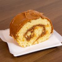 Peruvian Pionono · One slice rolled sponge cake filled with milk caramel spread.
