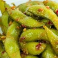 Spicy Edamame · Spicy. Shichimi pepper, mayo topped with parmesan cheese
