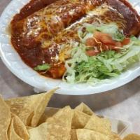 Burrito And Enchilada · Burrito and Enchilada with beans and rice.