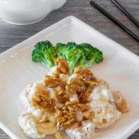 Walnut Shrimp · Gluten Free. broccoli | walnuts | sweet mayo glaze