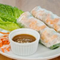 Salad Rolls · Rice paper wraps with vermicelli noodles, lettuce, mint, fresh beansprout, and choice of shr...