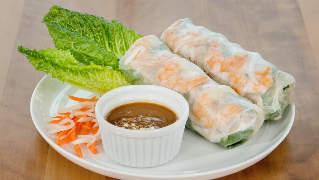 Salad Rolls · Rice paper wraps with vermicelli noodles, lettuce, mint, fresh beansprout, and choice of shrimp & pork and tofu with the side of house made peanut sauce.