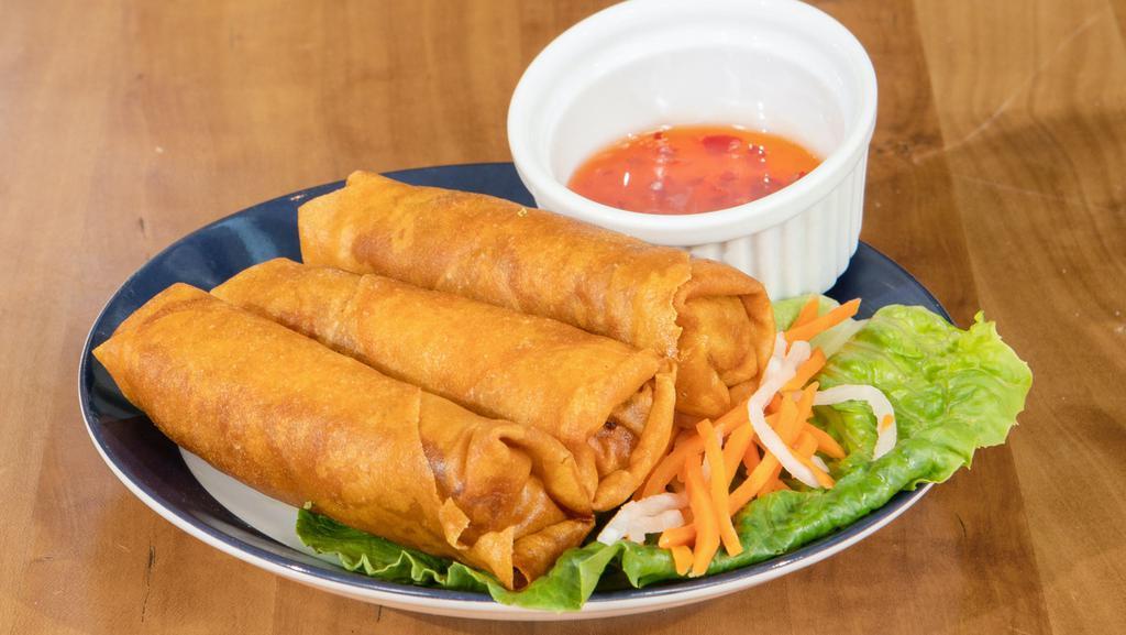 Egg Rolls · Hand rolled with the option of Tofu egg rolls or Pork egg roll. An order comes with 3 egg rolls and sweet & sour sauce on the side.