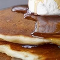 Full Buttermilk Pancakes · Six of our Famous Buttermilk Pancakes. Comes with a side of Whipped butter and syrup. Cal 660