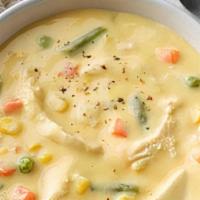 Creamy Chicken  Soup · Chicken breast chunks simmered with vegetables, black pepper, ginger and seasonings to a cre...