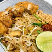 Pad Thai · Stir fry noodles with homemade tamarind sauce, bean sprouts, chives with side of crushed pea...