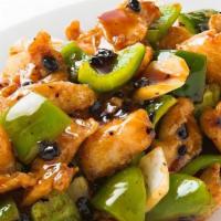 Chicken In Black Bean Sauce · Sliced white meat chicken with diced bell pepper onions carrots stir fried in a black bean s...