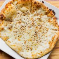 Cheese Pie · Not gluten-free. Pizza dough topped with mozzarella and olive oil.