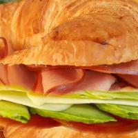 Ham Croissants · Ham, jack cheese, avocado, tomato ,lettuce, mayo & mustard. it come with whole sandwiches