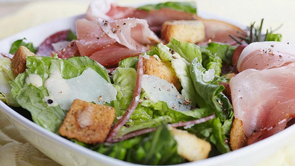 Ham Mixed Green · Ham, Mixed green lettuce, Tomato,Jack cheese and Cucumber.  Croutons and balsamic vinaigrette on the side.
