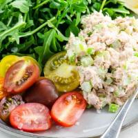 Tuna Salad Mixed Green · Tuna Salad , Mixed green lettuce, Tomato,Jack Cheese and Cucumber.  Croutons and balsamic vi...