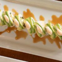 Rainbow Roll · California roll top with assorted fish.