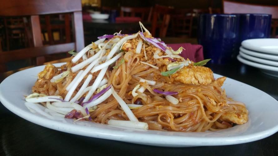 Pad Thai · Vegan, gluten free, vegetarian, spicy. Special. Ado's take on a popular Thai dish, rice noodles, peanuts, purple cabbage, thinly sliced carrots, bean sprouts.