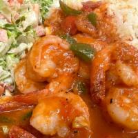 Salvadoran Shrimp · Gluten free, spicy. Special. Sautéed bell peppers and onions in a spicy Romanesca sauce, Spa...
