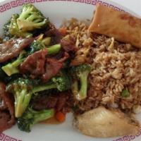 Beef Broccoli  · Served with choice of rice.