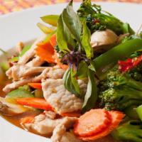 Stir-Fried Wide Noodles · Choice of chicken, beef, pork or tofu. Fresh wide rice noodles, stir-fried with meat, soy sa...