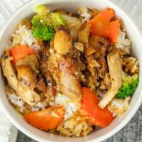 Teriyaki Chicken Bowl · Teriyaki chicken with steamed vegetables on top of rice with teriyaki sauce