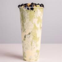 Green Thai Tea (Boba + Pudding + Cream) · Jasmine blend thai tea with boba, pudding, sea cream