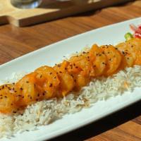 Bang Bang Shrimp App · Shrimp fried to golden brown, tossed in
Sriracha aioli, served on a bed of Basmati sushi
ric...