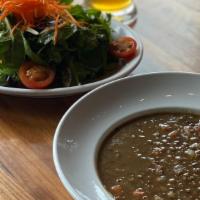 Soup & Salad · For a quick light lunch, go with our house salad and a bowl of
Lentil Soup