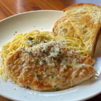 Chicken Piccata · Tender chicken breast lightly breaded
and pan fried, topped with a lemon caper
butter sauce,...