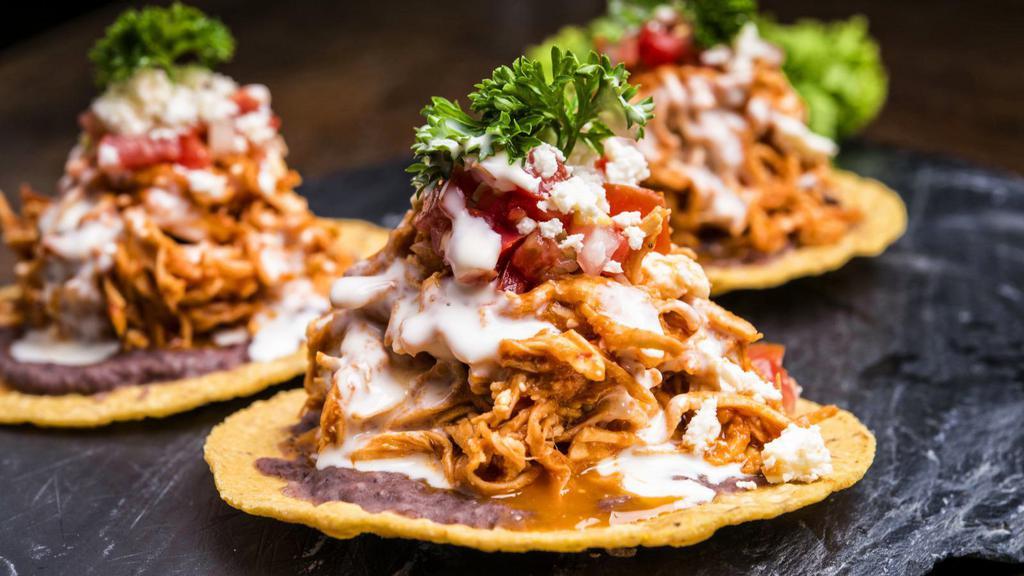 Tostada · Choice of protein, cheese, and lettuce, served on a crispy crunchy tortilla shell.