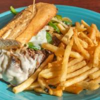 Chicken Philly Sandwich · Grilled thin-sliced chicken, onions, bell peppers, mushrooms and provolone cheese on choice ...