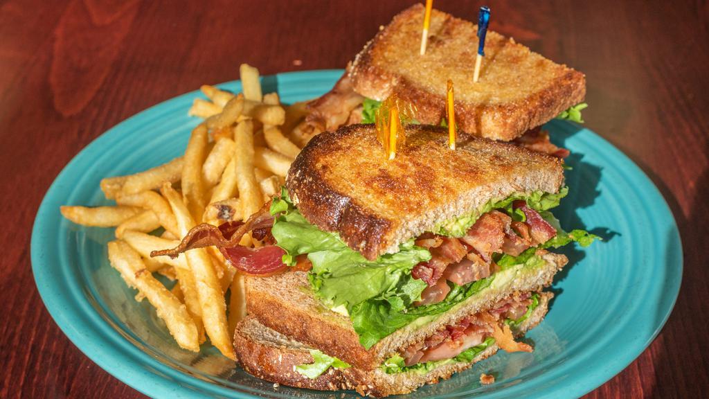 Blt N A Sandwich · Crispy bacon, leaf lettuce, tomato and avocado with choice of bread. Includes choice of side.