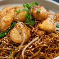 Pan Fried Seafood Noodles · With lobster, shrimp, scallop, egg noodle, Chinese leek, bean sprouts.