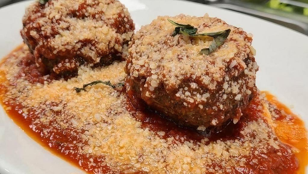 Meatballs · with ricotta, tomato sauce, Parmesan, and fresh basil