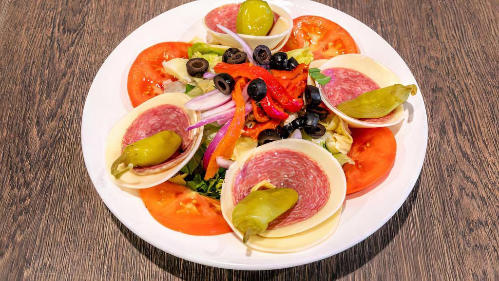Antipasto · ham, salami, provolone, roasted peppers, olives, red onion, tomato, artichoke hearts, pepperoncini, shaved parmesan cheese, balsamic glaze