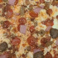 10 - Meat Lover · pepperoni, sausage, meatball,. ham, pig candy