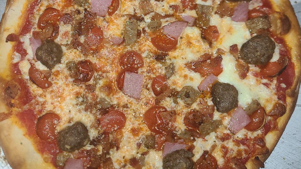 10 - Meat Lover · pepperoni, sausage, meatball,. ham, pig candy