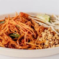 Pad Thai · A traditional thai noodle dish, rice noodles stir-fried in a sweet, tangy sauce with bean sp...