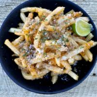 Garlic Butter Salt Fries  · Crispy fries tossed with our garlic butter salt sauce, parmesan cheese, lime wedge.