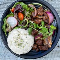 Shaken Beef Platter · Filet Mignon stir-fried with secret sauce, red onions served with side of salad and white ri...