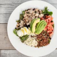 Cobb Salad · Organic mixed greens, blueberry pomegranate vinaigrette, lemon herb chicken, avocado, tomato...