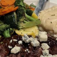 Hanger Steak* · Marinated, grilled to order, with cabernet demi-glace, gorgonzola, and seasonal vegetables. ...