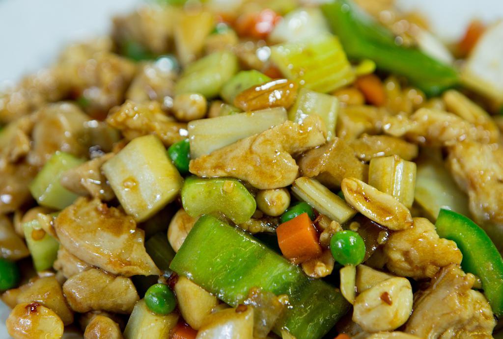 Kung Pao Chicken · Spicy. Tender chicken and peanuts, bamboo shoots, green peppers and onions, sautéed with spicy hot sauce.