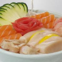 Chirashi Don · Assorted raw fish over a bowl of rice.