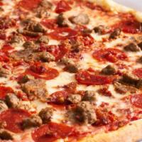 5-Meats Pizza · Mouthwatering cheese pizza topped with Pepperoni, Italian sausage, ham, breakfast bacon and ...