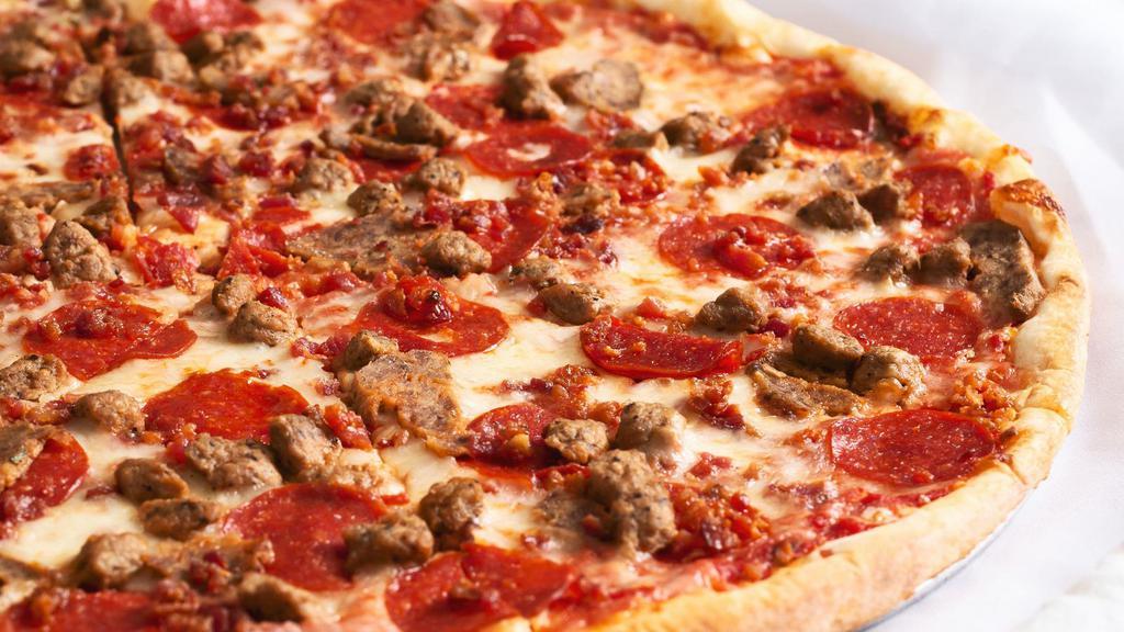 5-Meats Pizza · Mouthwatering cheese pizza topped with Pepperoni, Italian sausage, ham, breakfast bacon and beef.