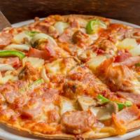 Jersey Girl Pizza · Mouthwatering cheese pizza topped with Italian sausage, onions and green peppers.