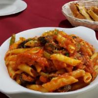 Penne Alla Peperonata (Lunch) · Mixed peppers, onions, and sausage over penne pasta in a savory marinara.