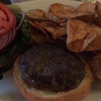Riley Burger · 100% natural black angus ground chuck cooked to order.