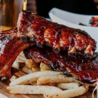 Baby Back Stacked Ribs · Märzen bbq sauce, fries, jalapeno coleslaw.