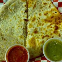 Quesadillas · Melted cheese with your choice of meat or vegetarian options in a flour tortilla with a side...